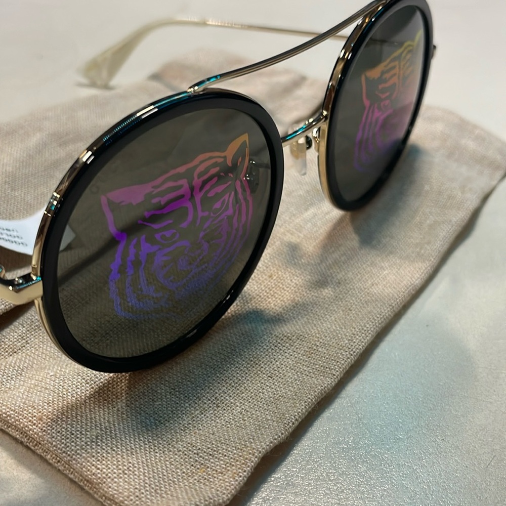 $ALE-Gucci Feline Round Metal Sunglasses - Picture 4 of 10